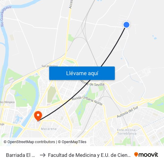 Barriada El Gordillo to Facultad de Medicina y E.U. de Ciencias de La Salud map