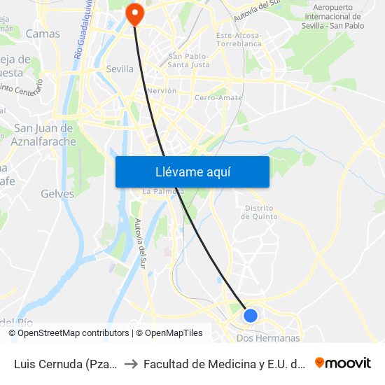 Luis Cernuda (Pza. García Lorca) to Facultad de Medicina y E.U. de Ciencias de La Salud map