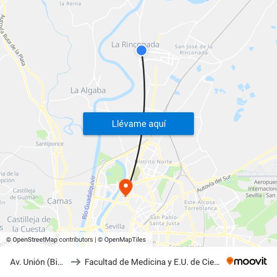 Av. Unión (Biblioteca) to Facultad de Medicina y E.U. de Ciencias de La Salud map