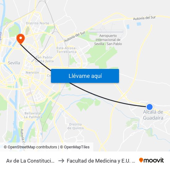 Av de La Constitucion (Lava Coches) to Facultad de Medicina y E.U. de Ciencias de La Salud map