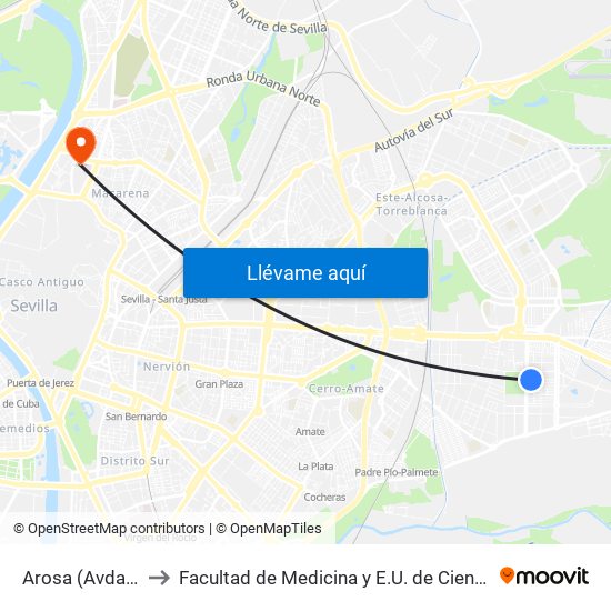 Arosa (Avda. Parsi) to Facultad de Medicina y E.U. de Ciencias de La Salud map