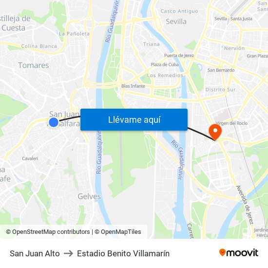 San Juan Alto to Estadio Benito Villamarín map