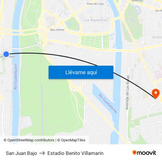 San Juan Bajo to Estadio Benito Villamarín map