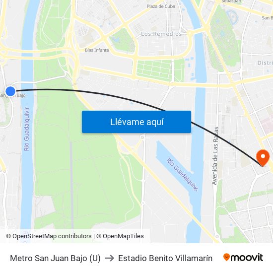 Metro San Juan Bajo (U) to Estadio Benito Villamarín map