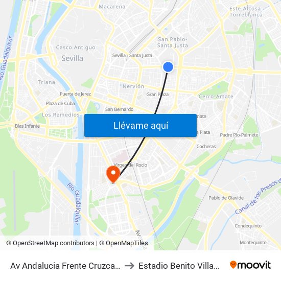 Av Andalucia Frente Cruzcampo to Estadio Benito Villamarín map