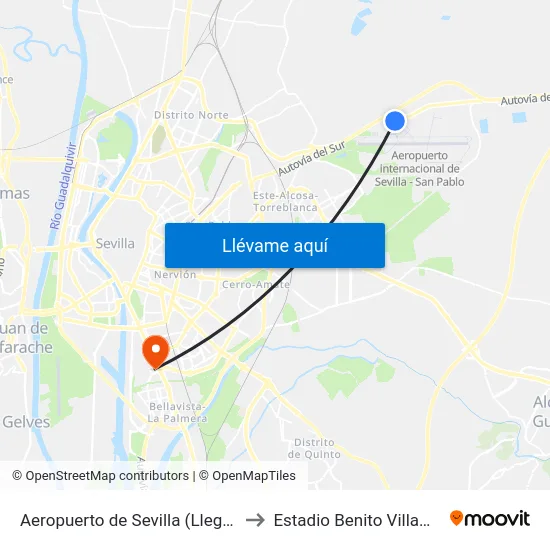 Aeropuerto de Sevilla (Llegadas) to Estadio Benito Villamarín map