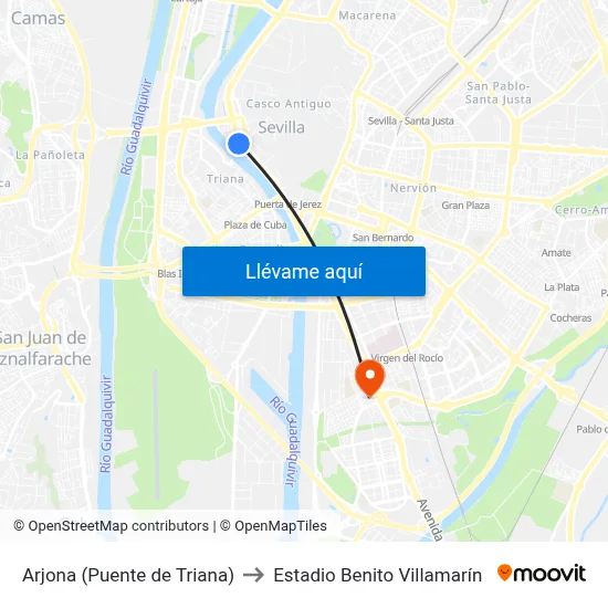 Arjona (Puente de Triana) to Estadio Benito Villamarín map