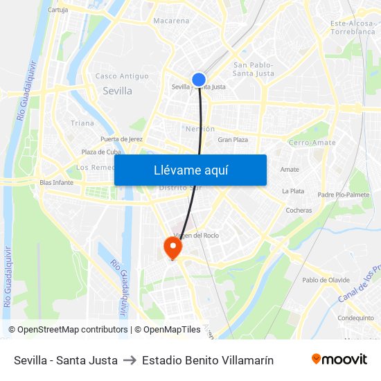 Sevilla - Santa Justa to Estadio Benito Villamarín map