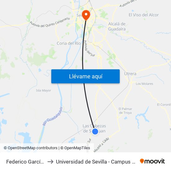 Federico García Lorca to Universidad de Sevilla - Campus Ramón y Cajal map