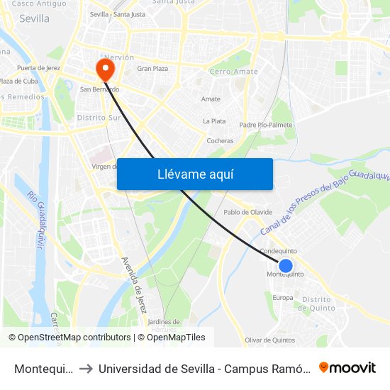 Montequinto to Universidad de Sevilla - Campus Ramón y Cajal map