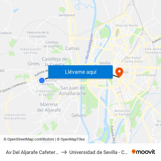 Av Del Aljarafe Cafeteria Imperial (Frente) to Universidad de Sevilla - Campus Ramón y Cajal map