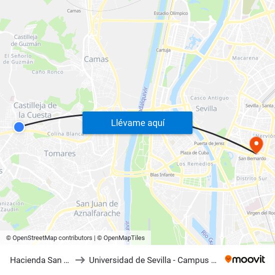 Hacienda San Ignacio to Universidad de Sevilla - Campus Ramón y Cajal map