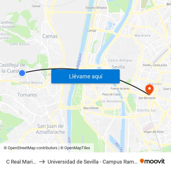 C Real Maristas to Universidad de Sevilla - Campus Ramón y Cajal map