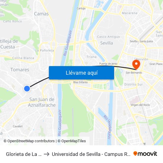 Glorieta de La Luz(V) to Universidad de Sevilla - Campus Ramón y Cajal map
