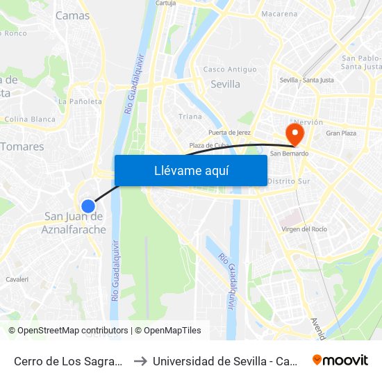 Cerro de Los Sagrados Corazones to Universidad de Sevilla - Campus Ramón y Cajal map