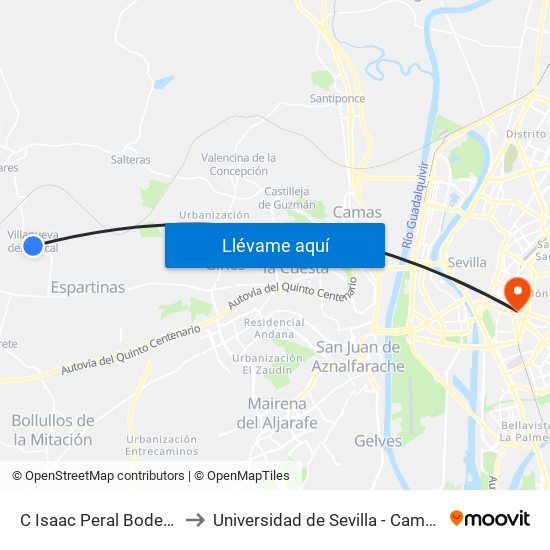 C Isaac Peral Bodegas Gongora to Universidad de Sevilla - Campus Ramón y Cajal map