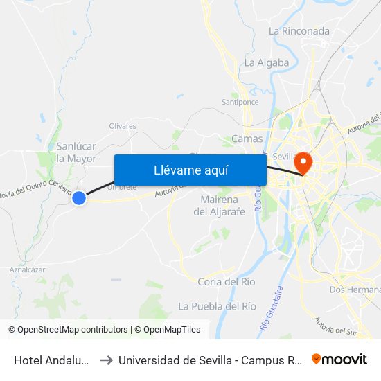 Hotel Andalusi Park to Universidad de Sevilla - Campus Ramón y Cajal map