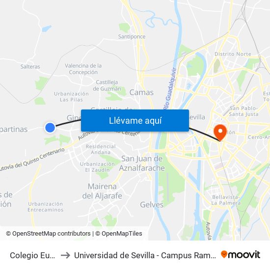 Colegio Europa to Universidad de Sevilla - Campus Ramón y Cajal map