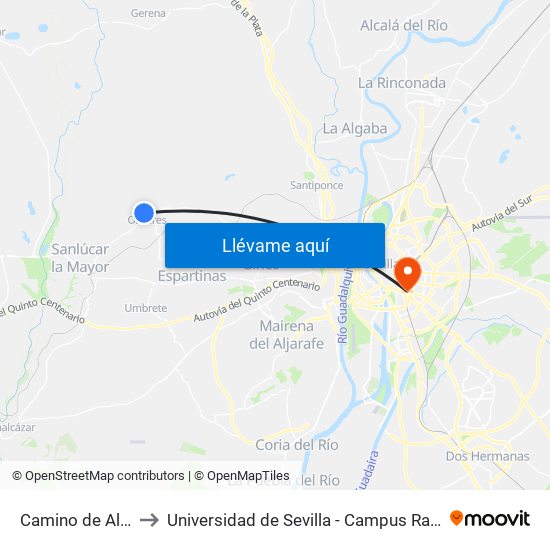 Camino de Albaida to Universidad de Sevilla - Campus Ramón y Cajal map