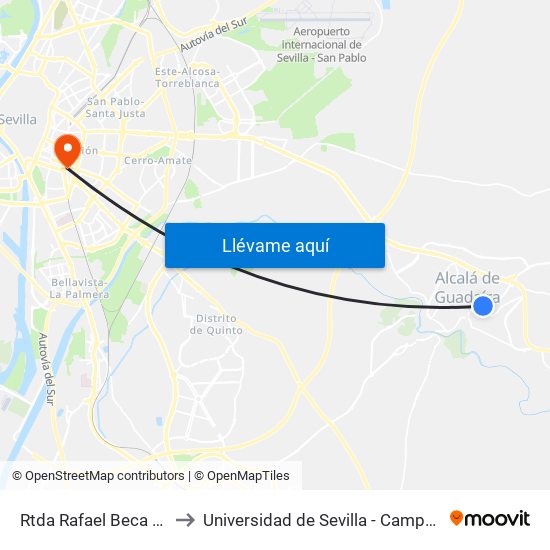 Rtda Rafael Beca Mateos (V) to Universidad de Sevilla - Campus Ramón y Cajal map