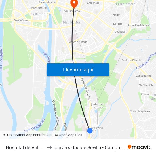Hospital de Valme Frente to Universidad de Sevilla - Campus Ramón y Cajal map