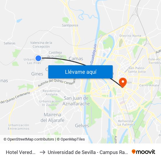 Hotel Vereda Real to Universidad de Sevilla - Campus Ramón y Cajal map