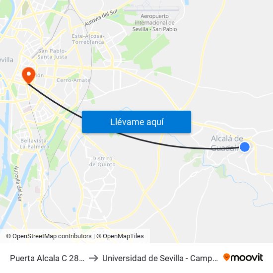 Puerta Alcala C 28 de Febrero to Universidad de Sevilla - Campus Ramón y Cajal map