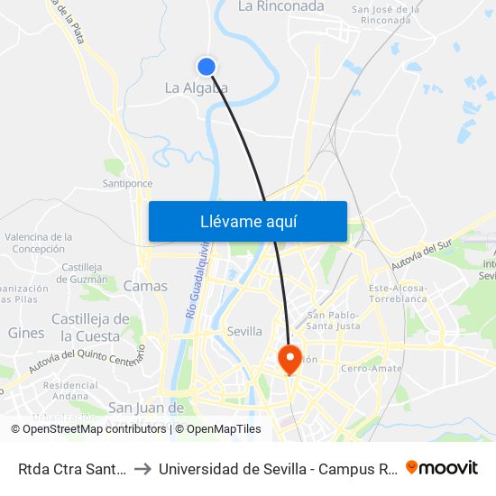 Rtda Ctra Santiponce to Universidad de Sevilla - Campus Ramón y Cajal map