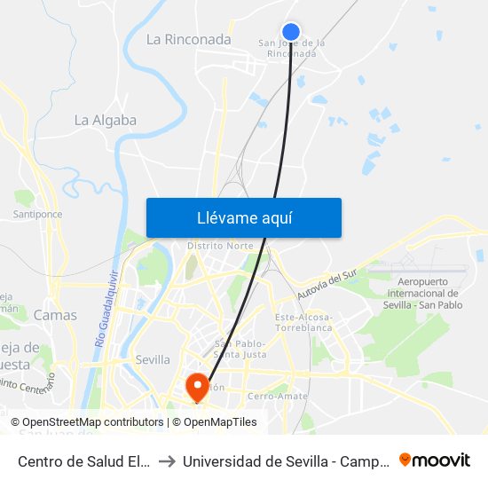 Centro de Salud El Mirador (I) to Universidad de Sevilla - Campus Ramón y Cajal map