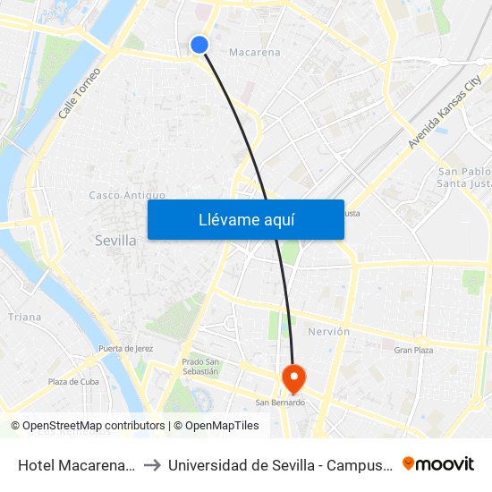 Hotel Macarena Entrada to Universidad de Sevilla - Campus Ramón y Cajal map