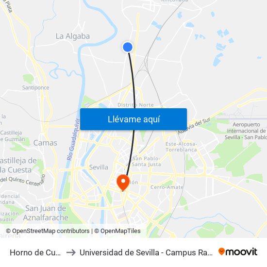 Horno de Curro (I) to Universidad de Sevilla - Campus Ramón y Cajal map