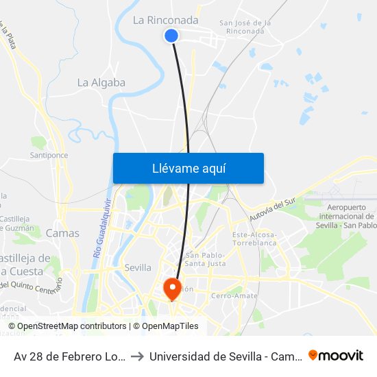 Av 28 de Febrero Los Brejidos (V) to Universidad de Sevilla - Campus Ramón y Cajal map