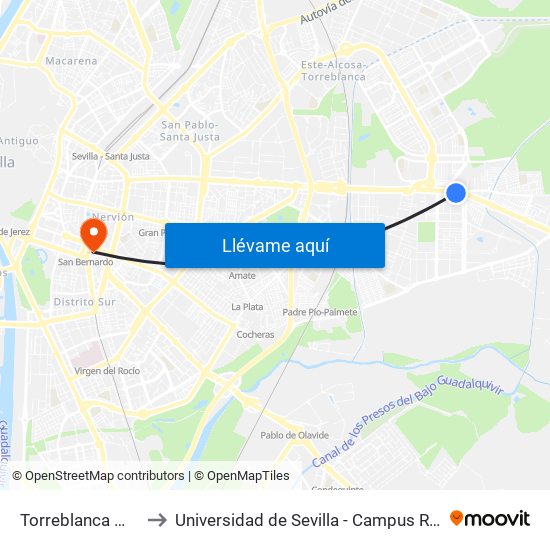 Torreblanca Michelin to Universidad de Sevilla - Campus Ramón y Cajal map