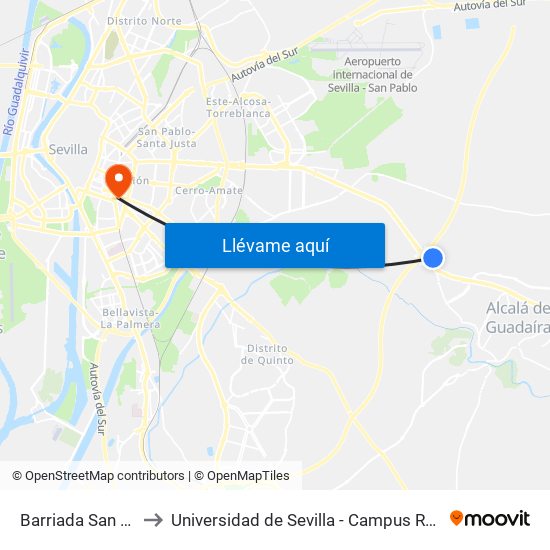 Barriada San Benito to Universidad de Sevilla - Campus Ramón y Cajal map