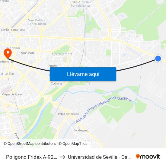 Poligono Fridex A-92 (Leroy Merlin)) to Universidad de Sevilla - Campus Ramón y Cajal map