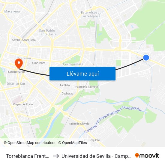 Torreblanca Frente Natuka (I) to Universidad de Sevilla - Campus Ramón y Cajal map