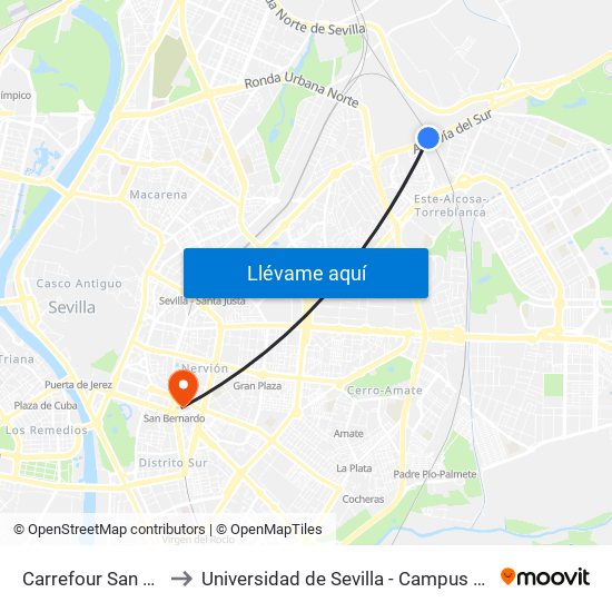 Carrefour San Pablo(I) to Universidad de Sevilla - Campus Ramón y Cajal map