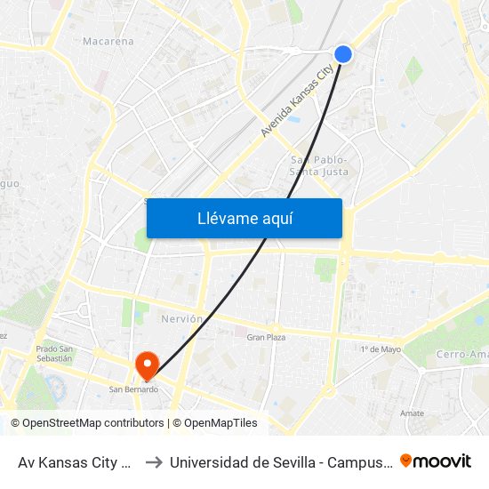 Av Kansas City Renault(I) to Universidad de Sevilla - Campus Ramón y Cajal map