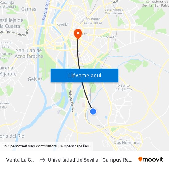 Venta La Cuesta to Universidad de Sevilla - Campus Ramón y Cajal map