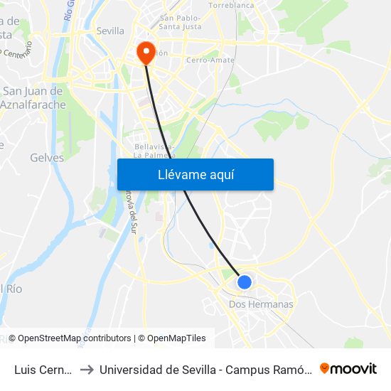 Luis Cernuda to Universidad de Sevilla - Campus Ramón y Cajal map