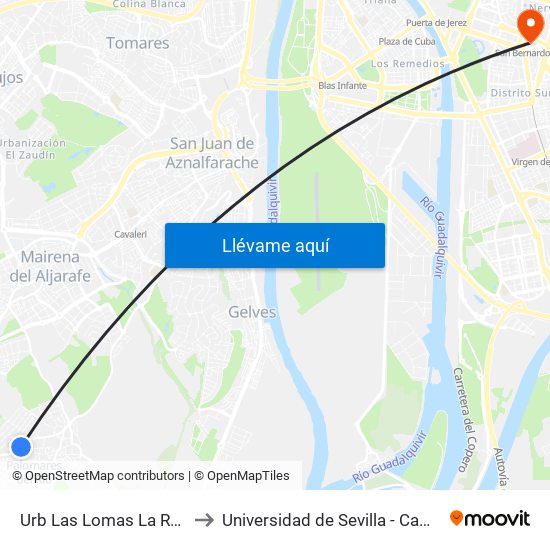 Urb Las Lomas La Romana (Frente) to Universidad de Sevilla - Campus Ramón y Cajal map