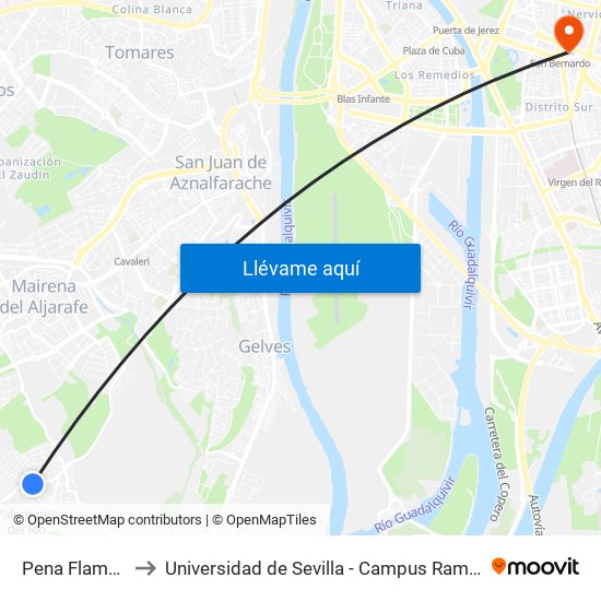 Pena Flamenca to Universidad de Sevilla - Campus Ramón y Cajal map