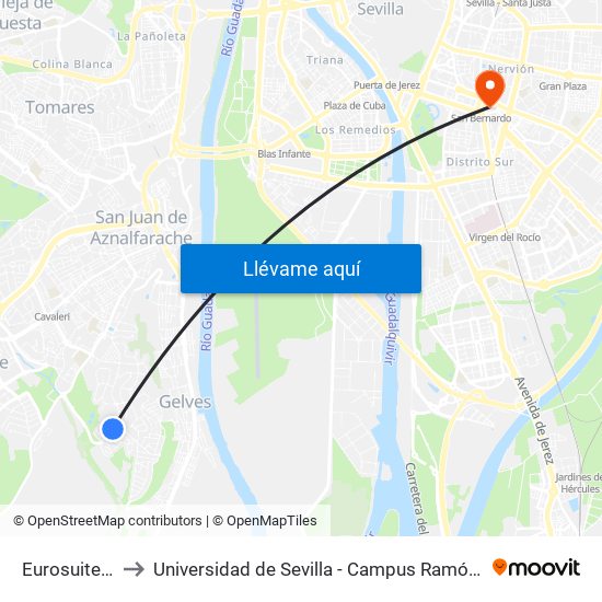 Eurosuite (V) to Universidad de Sevilla - Campus Ramón y Cajal map