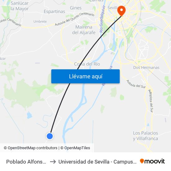 Poblado Alfonso XIII (V) to Universidad de Sevilla - Campus Ramón y Cajal map