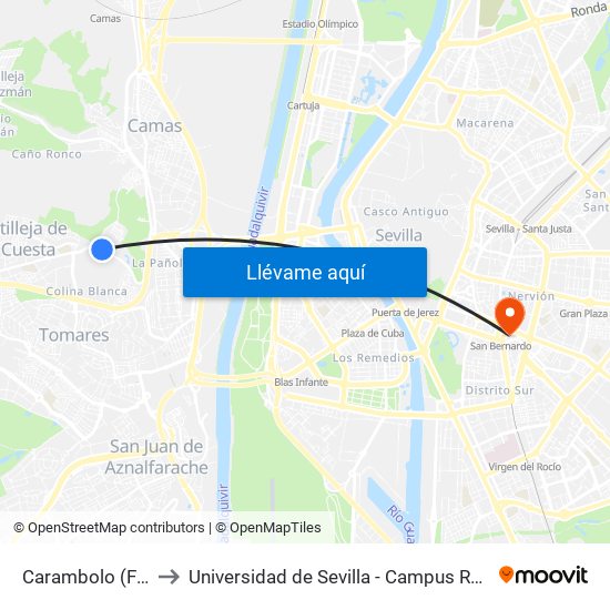 Carambolo (Frente) to Universidad de Sevilla - Campus Ramón y Cajal map