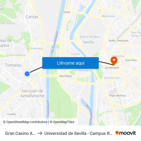 Gran Casino Aljarafe to Universidad de Sevilla - Campus Ramón y Cajal map