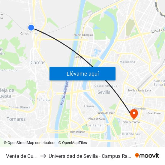 Venta de Curro (I) to Universidad de Sevilla - Campus Ramón y Cajal map