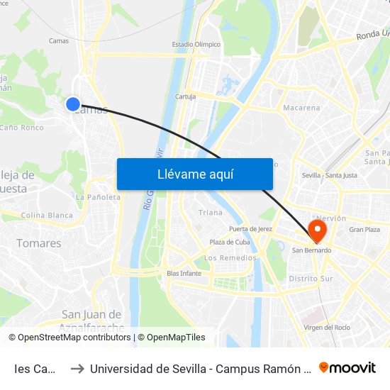 Ies Camas to Universidad de Sevilla - Campus Ramón y Cajal map