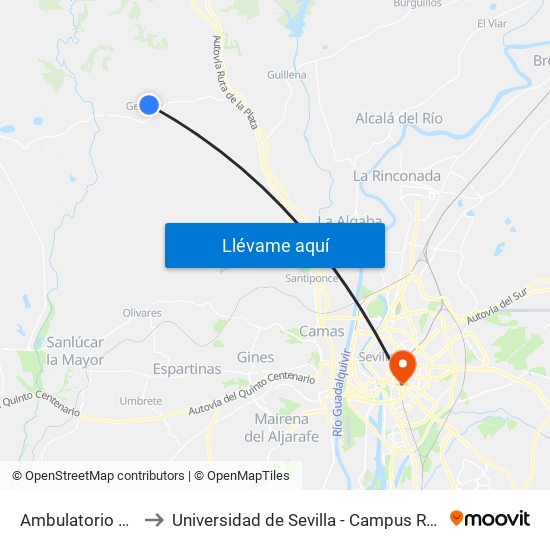 Ambulatorio Gerena to Universidad de Sevilla - Campus Ramón y Cajal map