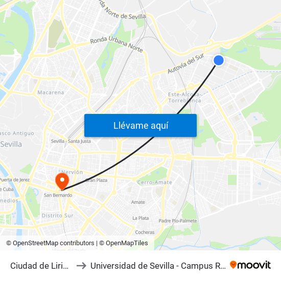 Ciudad de Liria (Elda) to Universidad de Sevilla - Campus Ramón y Cajal map